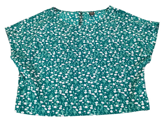 Emery Rose Women Green Polyester Floral Crew Neck Sleeveless Tunic Blouse Size S