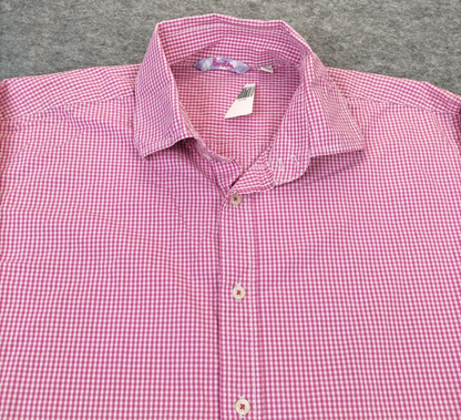 Boden Mens Pink White Checked Cotton Long Sleeves Casual Button Up Shirt Size 17