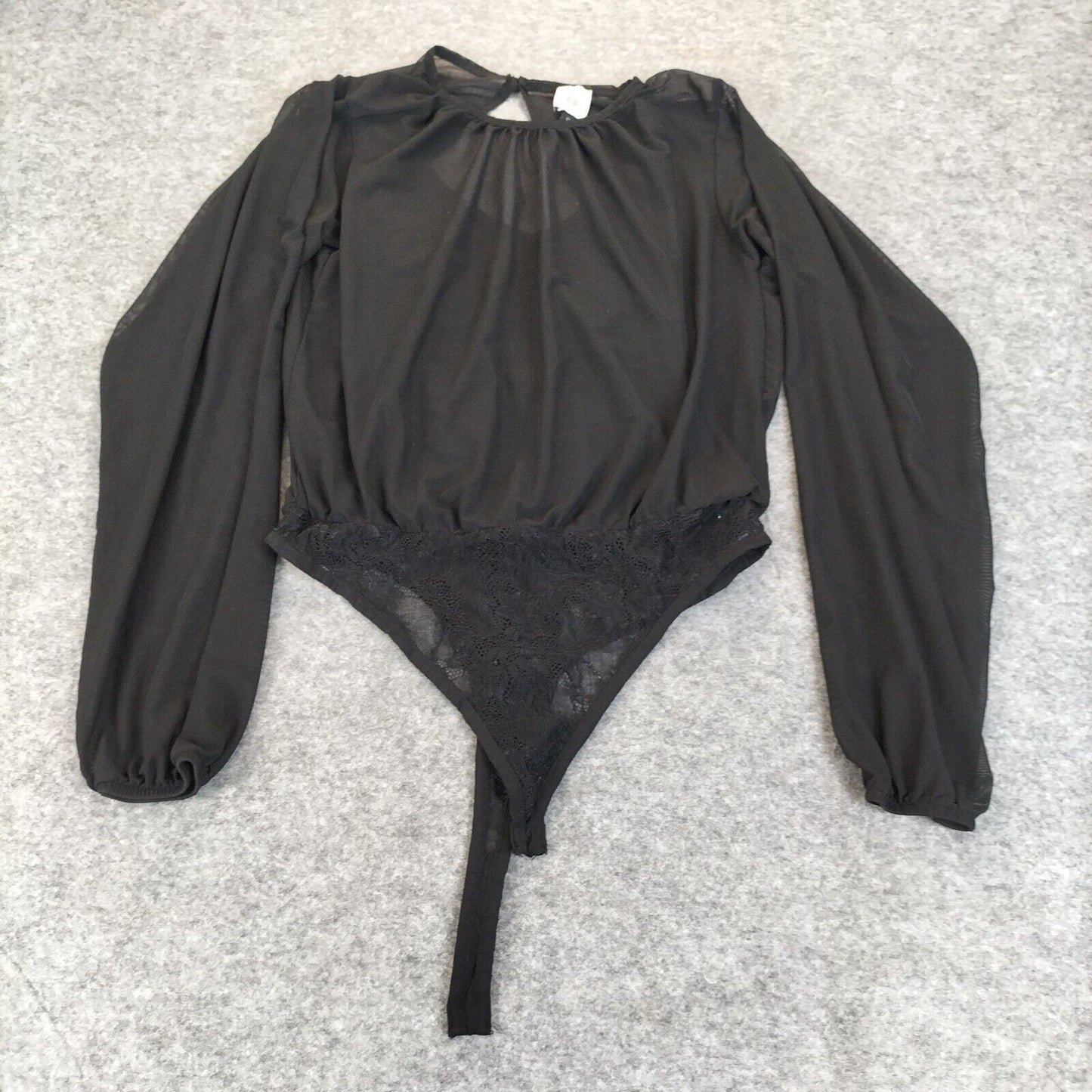 River Island Womens Black Crew Neck Long Sleeve Back Cutout Lace Bodysuits Sz 10