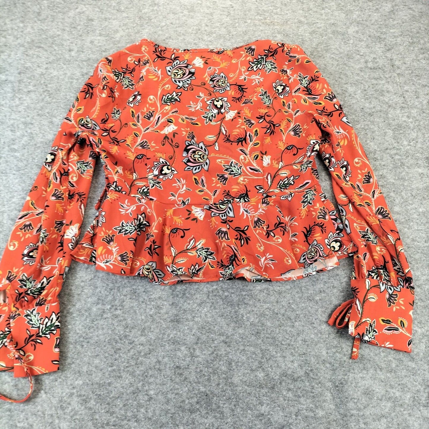 Glamorous Womens Orange Polyester V-Neck Floral Long Sleeve Tops Tank Size 12