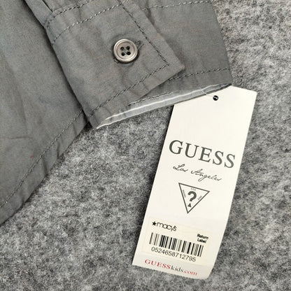 GUESS Boys Grey Cotton Collared Roll-Up Sleeve Casual Button-Up Shirt Sz M(5/6)