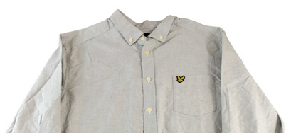 Lyle & Scott Mens Grey Cotton Logo Long Sleeve Button Down Dress Shirt Size M