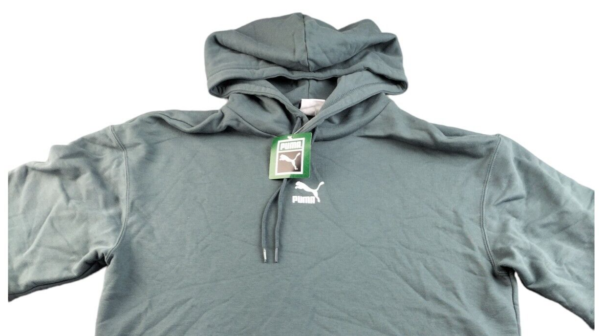 PUMA Mens Green Drawstring Logo Classic Relaxed Fit Long Sleeve Hoodie Size S