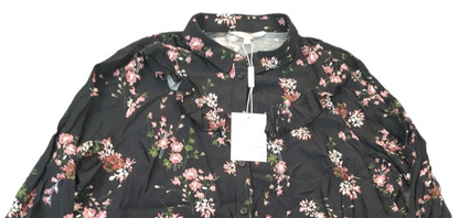 Clockhouse Women's Black Viscose Floral Collared Ruffled Button-Up Shirt Size 14