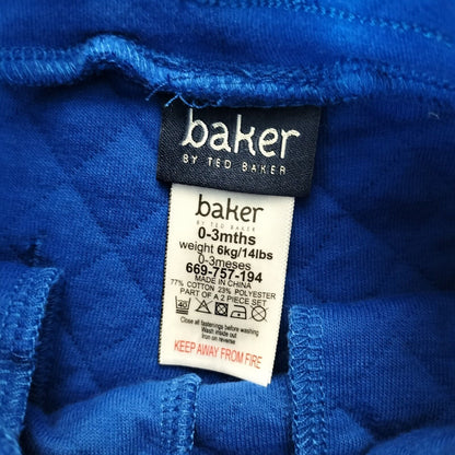 Ted Baker Boys Blue Drawstring Elastic Waist Pockets Quilted Trouser Sz 0-3 mths