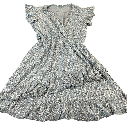 Made in Italy Womens Gray Floral V-Neck Ruffle Sleeve Fit & Flare Dress Size L