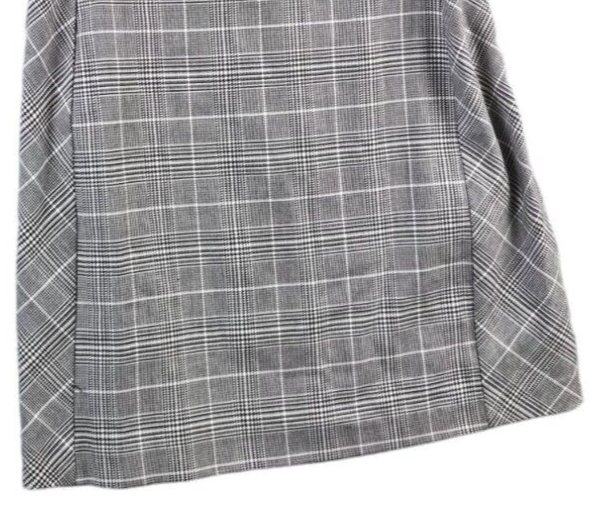 H&M Womens Grey Plaid Houndstooth Print Boat Neck 3/4 Bow Sleeve Dress Size UK 6