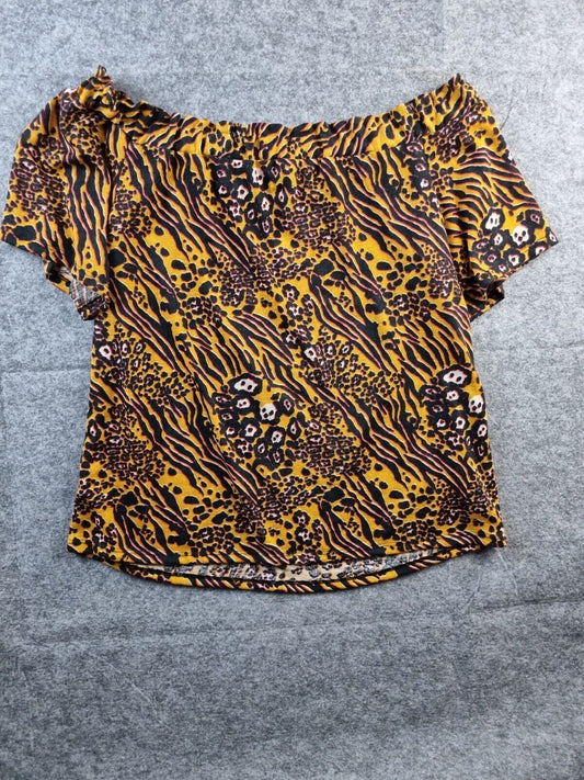 Papaya Women Yellow/Black Animal Print Polyester Off the Shoulder Blouse Size 14