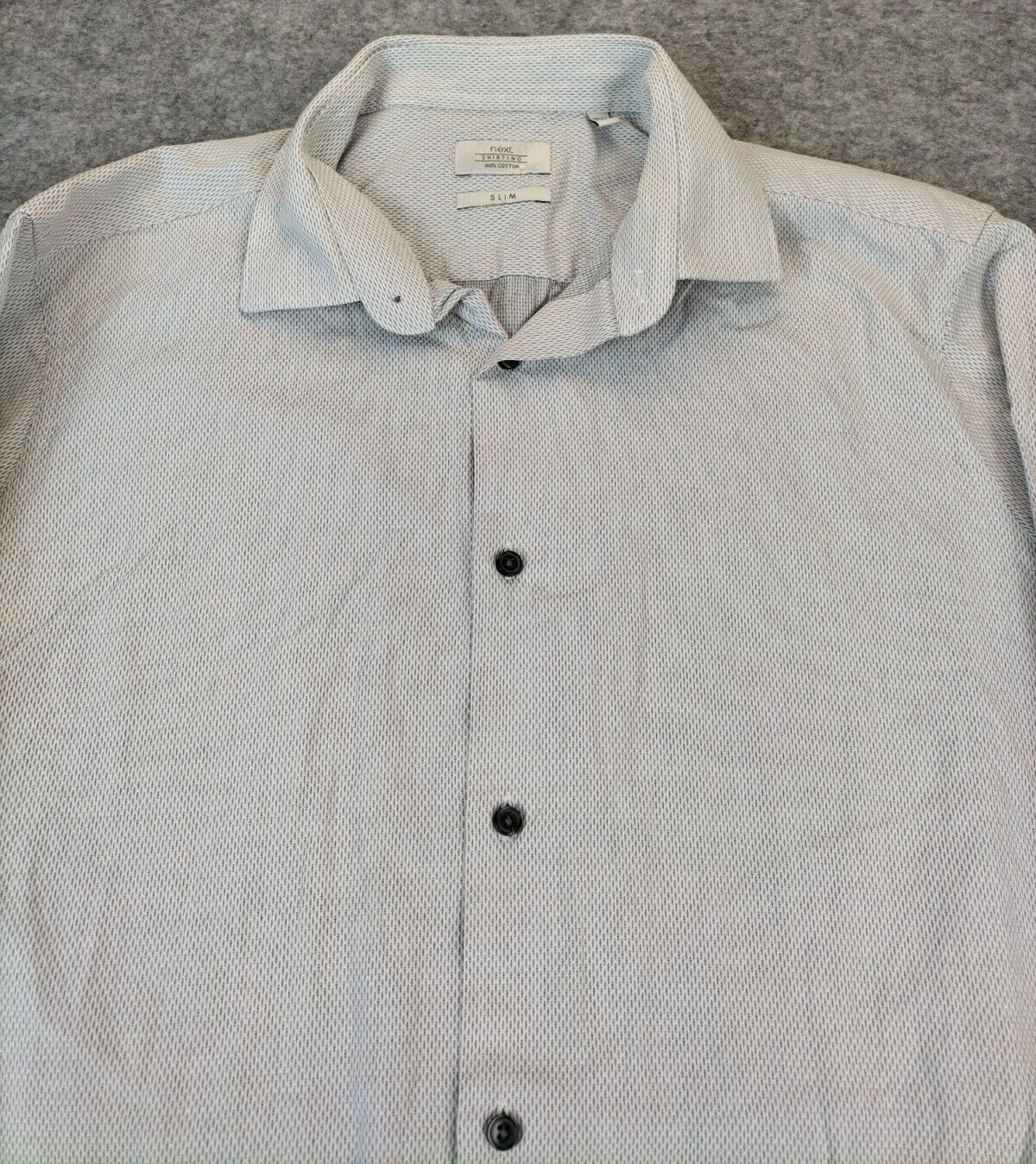 Next Mens White Lines Print Long Sleeve Slim Fit Button-Up Shirt Size 16.5