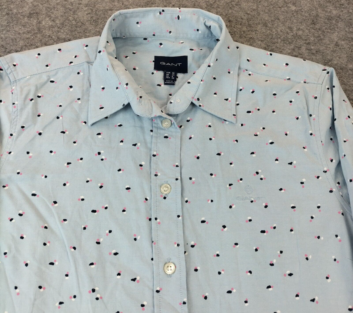 GANT Womens Blue Polka Dots Embroided Logo Long Sleeve Button Up Shirt Sz 10