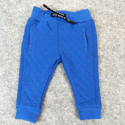 Ted Baker Boys Blue Drawstring Elastic Waist Pockets Quilted Trouser Sz 0-3 mths