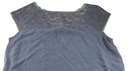 Monsoon Womens Blue Cotton V-Neck Floral Lace Sleeveless A-Line Dress Size 16