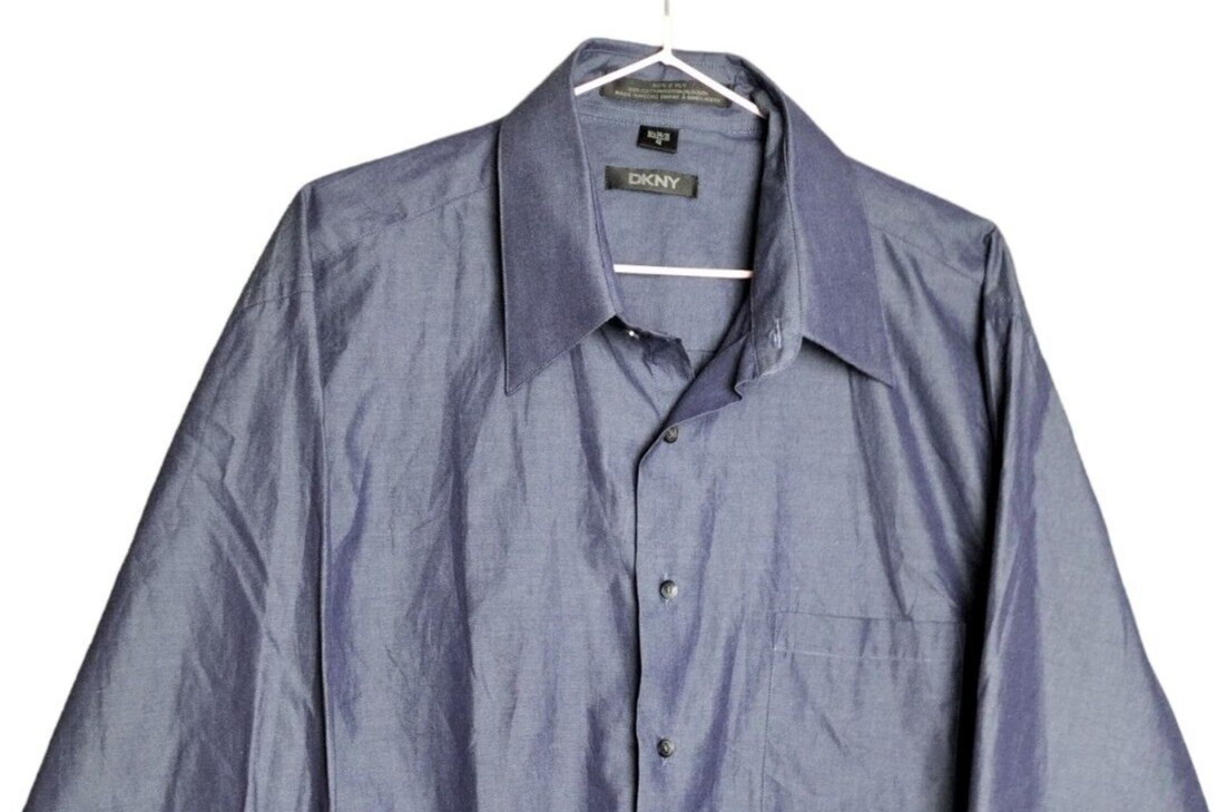 DKNY Mens Blue 100% Cotton Regular Fit Long Sleeve Button Up Shirt Size 16.5