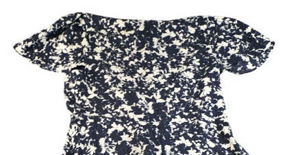 DKNY Womens Blue Floral V-Neck Flutter Sleeve Waist Tie Fit & Flare Dress Sz 10