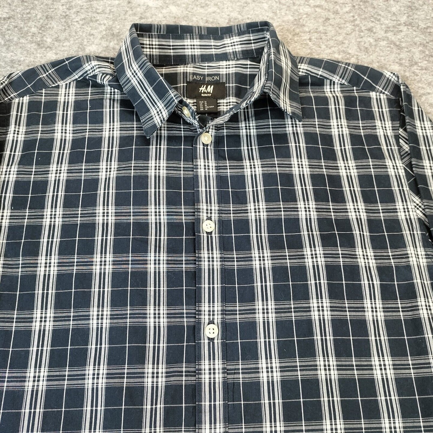 H&M Mens Black Plaid Collar Long Sleeve Slim Fit Button-Up Shirt Size M