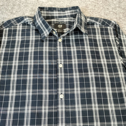 H&M Mens Black Plaid Collar Long Sleeve Slim Fit Button-Up Shirt Size M