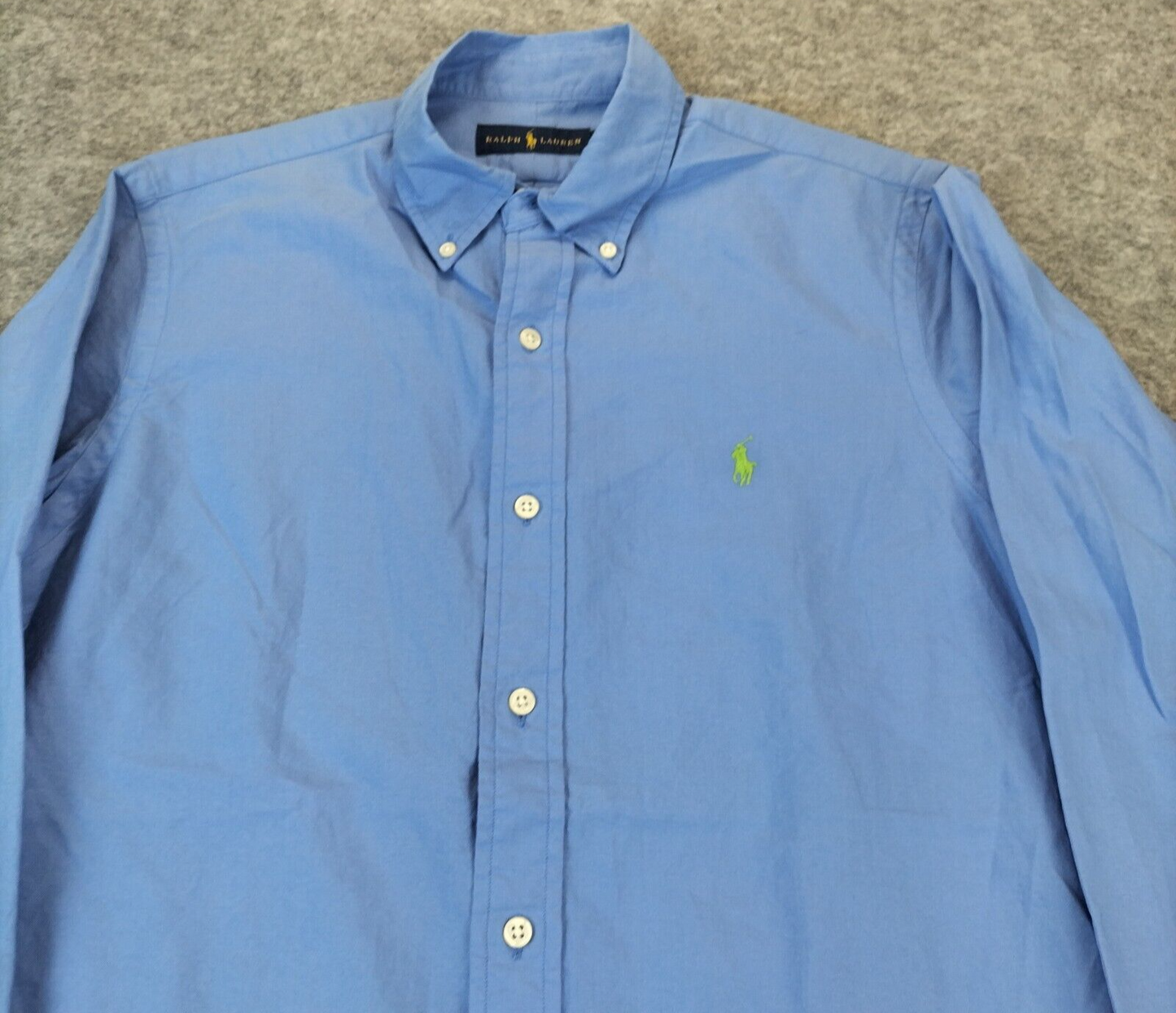 Ralph Lauren Mens Blue Cotton Collared Long Sleeve Logo Button-Down Shirt Size S