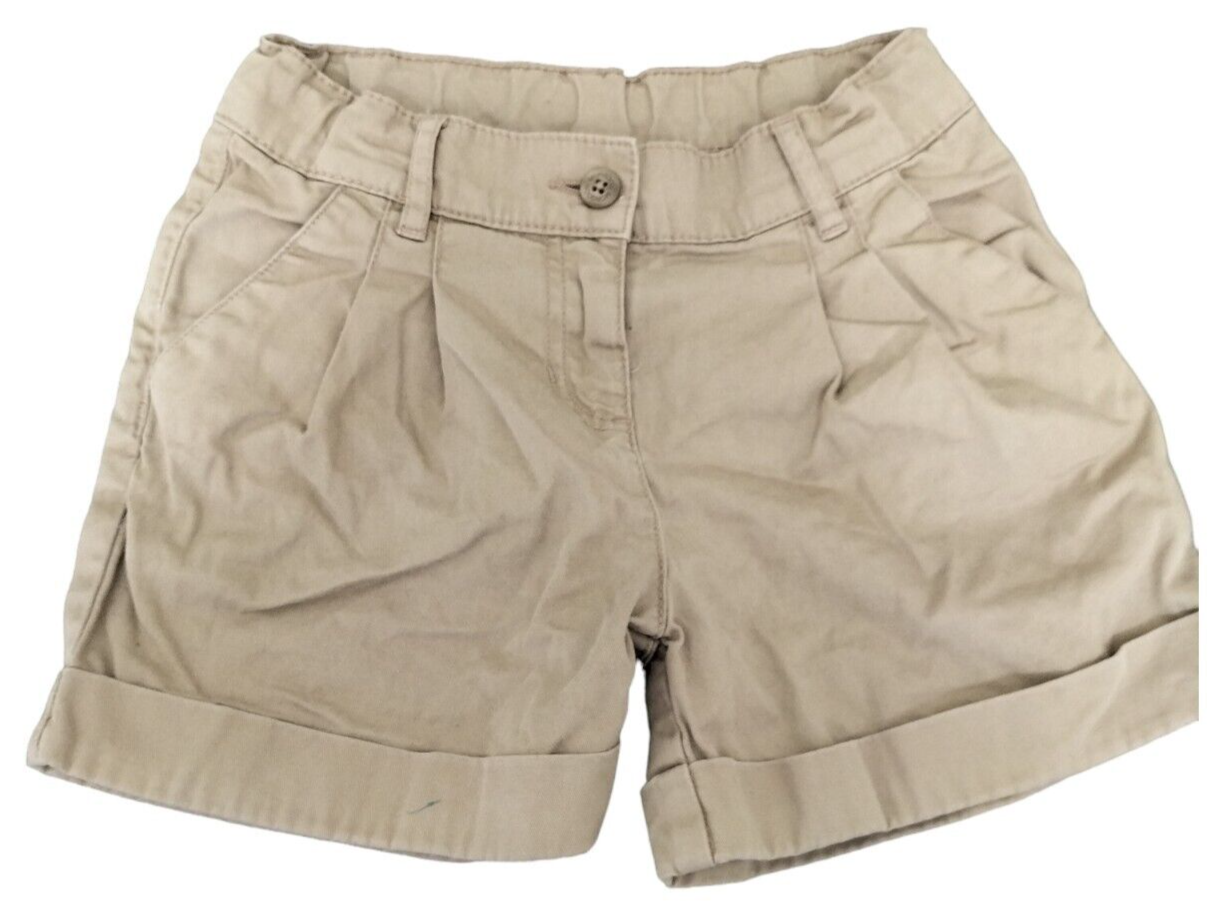 Monsoon Girls Beige Cotton Slash Pockets Pleated Flip Cuff Shorts Size 6-7 Years