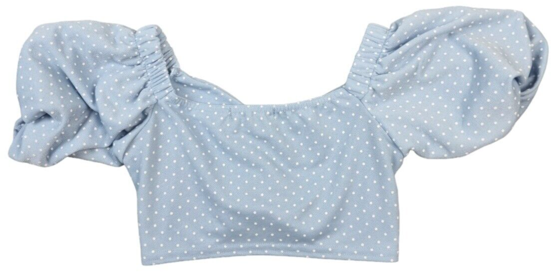 Select Womens Sky Blue Polka Dots Off the Shoulder Puff Sleeve Cropped Top Sz XS