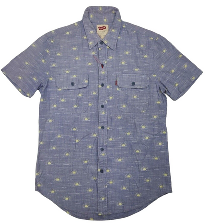 Levi's Mens Blue Short Sleeve Sun Pattern Cotton Casual Button Up Shirt Size S