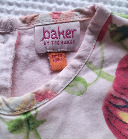 Ted Baker Baby Girls Pink Cotton Floral Long Sleeve Bodysuit Top Sz 12-18 Months