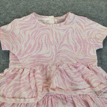 Ted Baker Girls Pink Zebra Print Crew Neck Short Sleeve Ruffle Dress Sz 5-6 Yrs