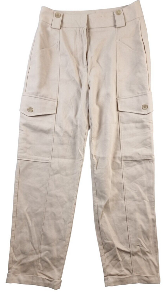 F&F Womens Beige Lyocell Straight Leg Stretch Cargo Pockets Baggy Pants Size 8