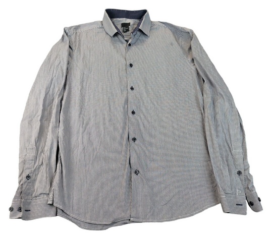 H&M Mens Gray Cotton Checked Collared French Cuffed Button Up Shirt Size L