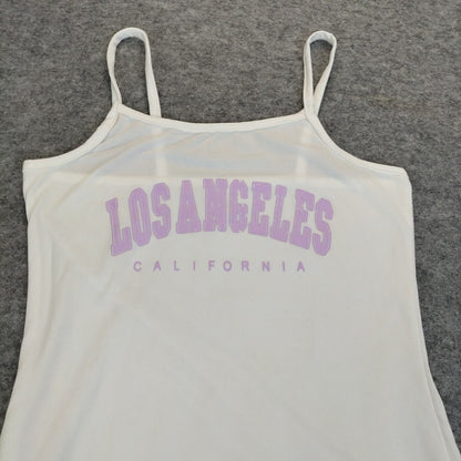 SHEIN Girls White Cotton Spaghetti Strap Los Angeles California Tank Dress 10Yrs