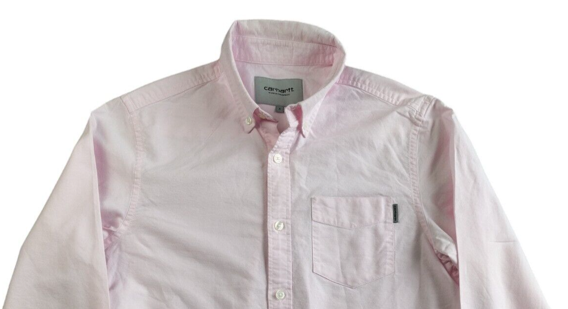 Carhartt Mens Pink Long Sleeve Front Pocket Regular Fit Button Down Shirt Size S