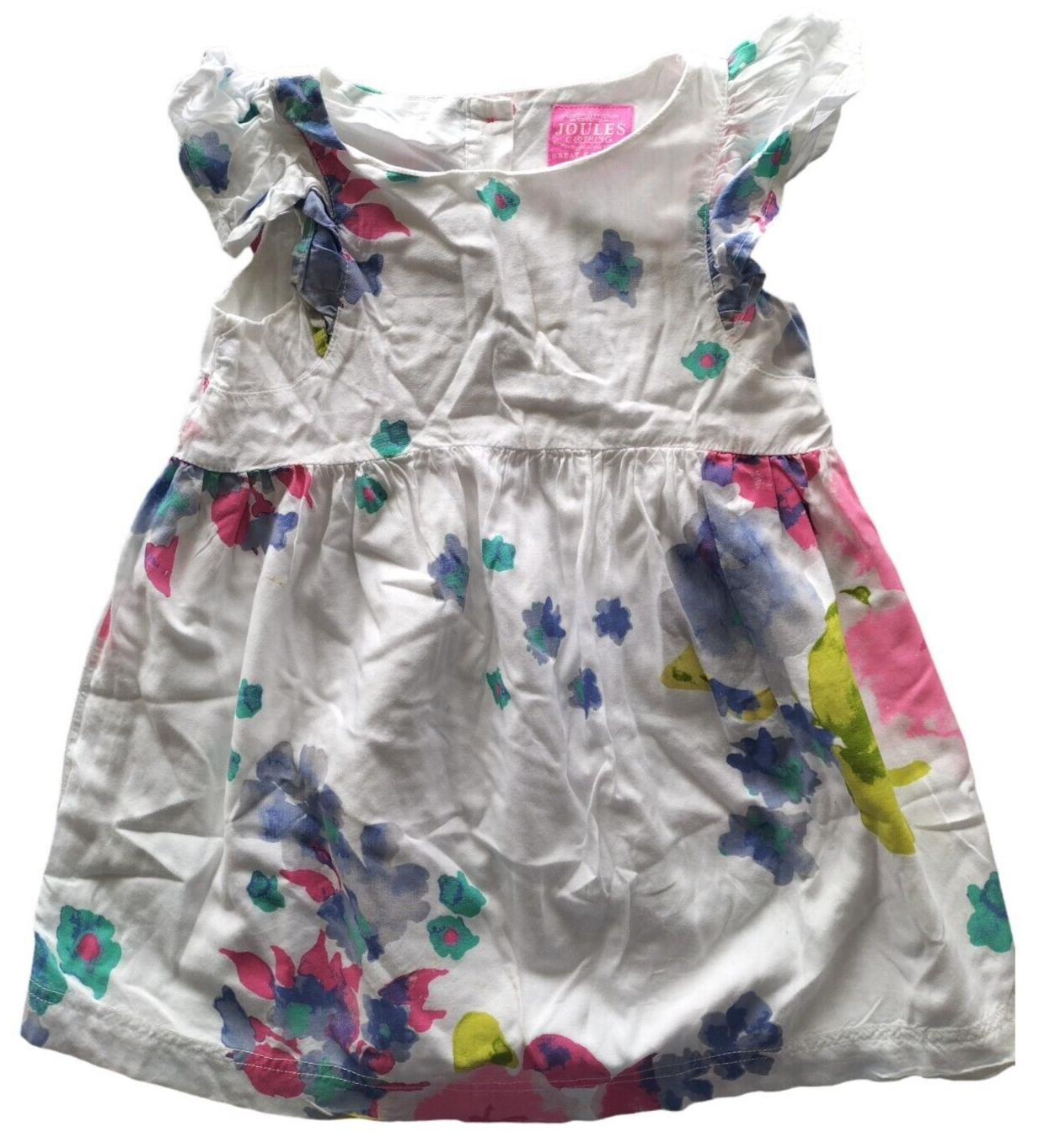 Joules Girls White Floral 100% Cotton Short Sleeve Pullover Summer Dress 3 Years