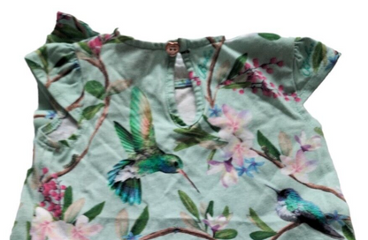 Ted Baker Baby Girl Green Floral Birds Cap Sleeve Fit & Flare Dress Sz 3-6 Month