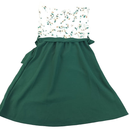 Shein Girls Green/White Polyester Floral Tie Belt Fit & Flare Dress Size 8 Years