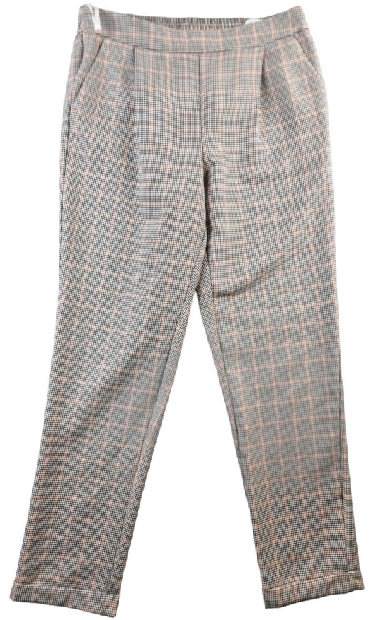 Primark Womens Beige Houndstooth/Plaid Polyester Elastic Waist Trousers Size 12