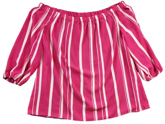 Wallis Cerise Womens Pink/White Striped Off The Shoulder Bardot Blouse Top Size M