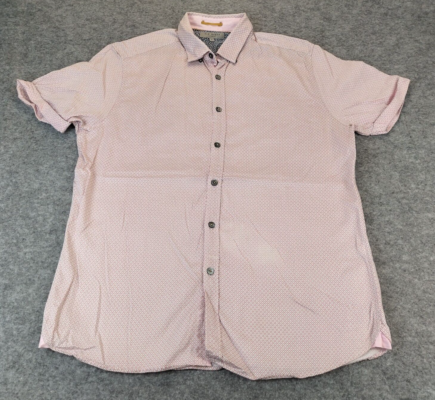 Ted Baker Mens Pink Cotton Geometric Print Short Sleeve Button-Up Shirt Size 4