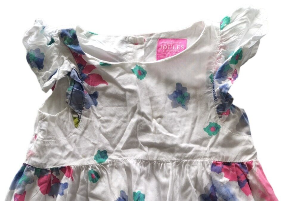 Joules Girls White Floral 100% Cotton Short Sleeve Pullover Summer Dress 3 Years