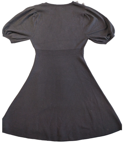 Monsoon Womens Black Viscose Round Neck Heirloom Puff Sleeve Dress Size Medium