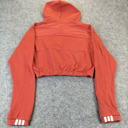 adidas Womens Orange Crew Neck Long Sleeves Logo Pullover Cropped Hoodie Size 10