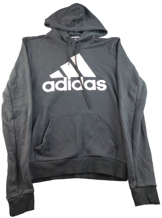 adidas Mens Black Cotton Graphic Logo Sport Fleece Long Sleeve Hoodie Size UK XS