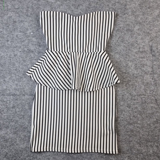 Evita Womens Black/White Polyester Striped Off the Shoulder Peplum Dress Size 10