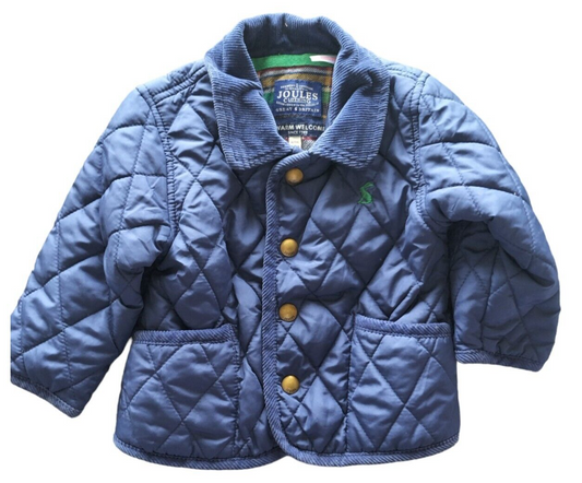 Joules Milford Boys Blue Button-Up Long Sleeve Pockets Quilted Jacket 6-9 Months