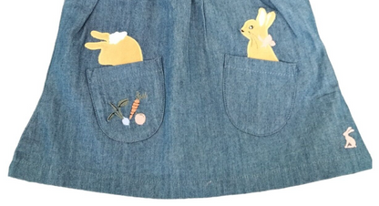 Joules Kids Girls Blue Cotton DenimPeter Rabbit Jumper Bodysuit Size 3-6 Months