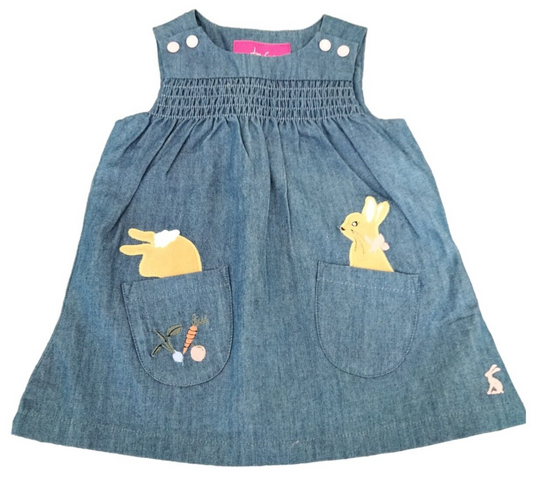 Joules Kids Girls Blue Cotton DenimPeter Rabbit Jumper Bodysuit Size 3-6 Months