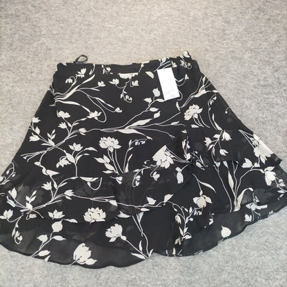 Papaya Womens Black Floral Elastic Belt Polyester Skirts Size 12