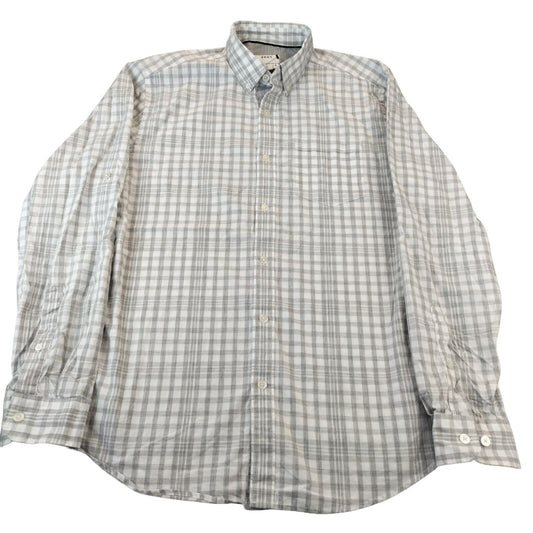 DKNY Mens White/Grey Check Cotton Pocket Long Sleeves Button Down Shirt Size S