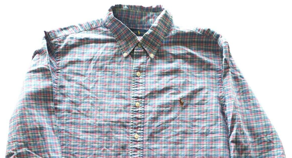 Ralph Lauren Mens Multicolor Plaid Regular Fit Stretch Button Down Shirt Size XL