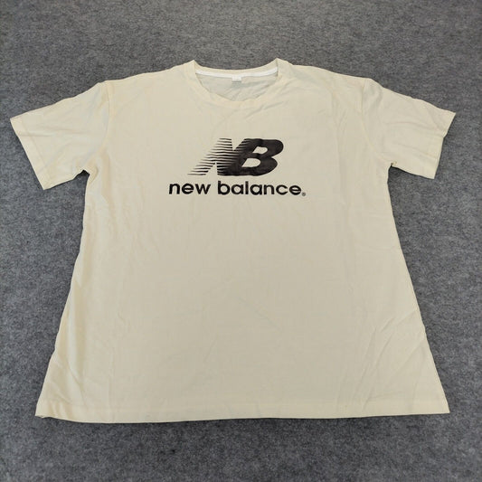 New Balance Mens Beige Short Sleeve Round Neck Cotton Logo T-shirt Size S