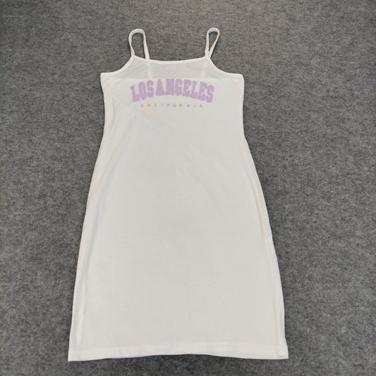 SHEIN Girls White Cotton Spaghetti Strap Los Angeles California Tank Dress 10Yrs