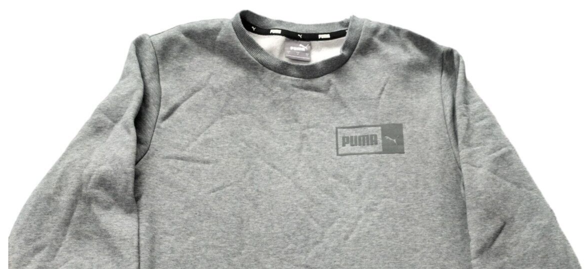 PUMA Mens Grey Cotton Crew Neck Long Sleeve Logo Pullover Sweatshirt Size Small